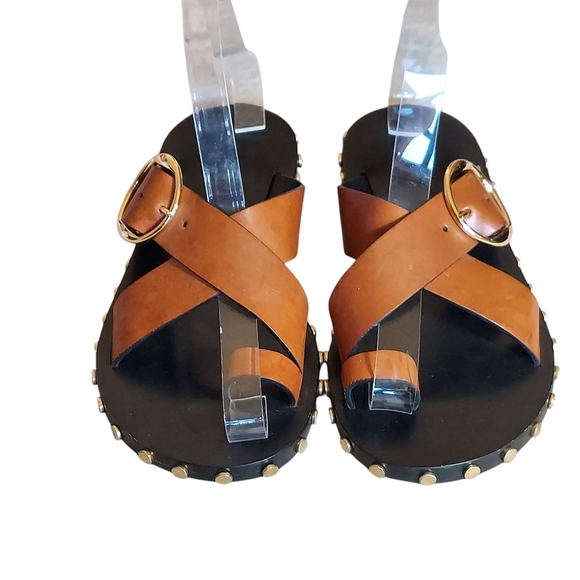 Isabel Marant Jolda Brown leather crossover straps with Gold Buckle Studded - Picture 5 of 16